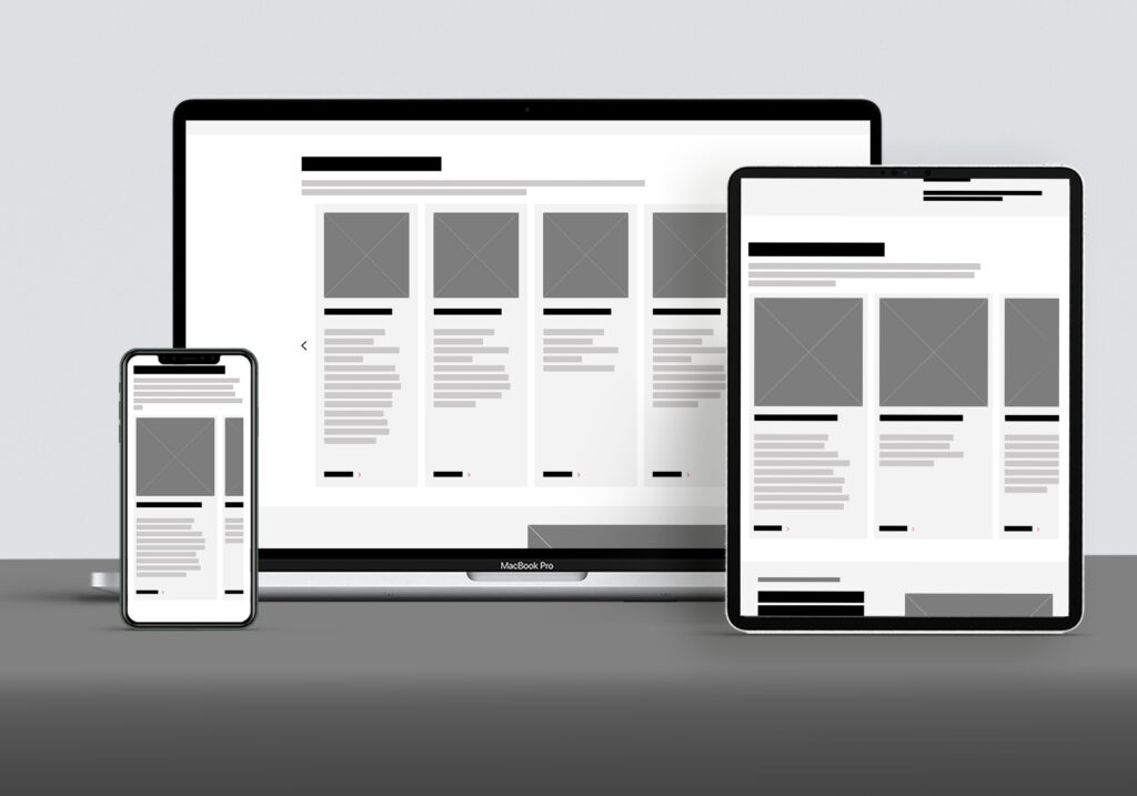 Responsive views of a design system module on desktop, tablet, and mobile prior to accessibility enhancements.